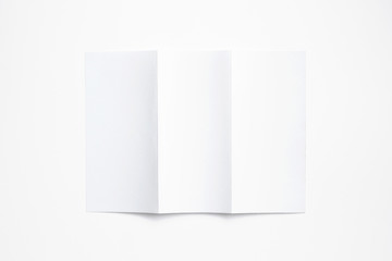 Blank closed Tri fold brochure isolated on white. illustration for your design presentation.