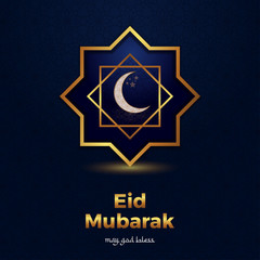 eid mubarak with crescant isolated geometric shining gold