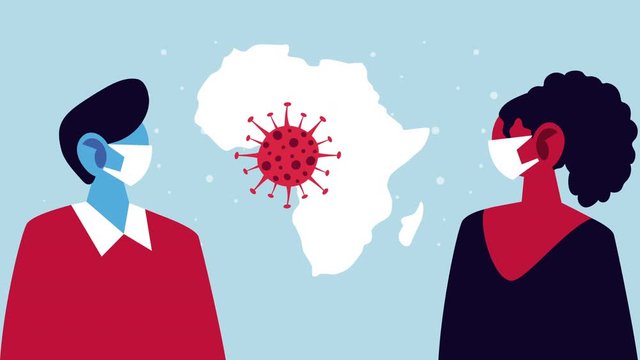 couple using face masks for covid19 and africa map