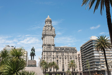 Independence Square and exterior view of the Salvo Palace, Montevideo, Uruguay
