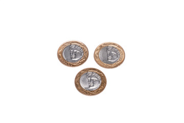 BRAZILIAN MONEY COINS PHOTOGRAPHED IN WHITE BACKGROUND