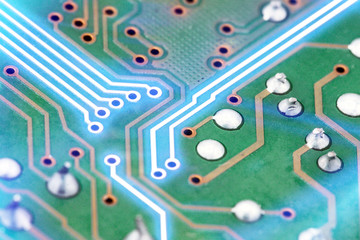 Close up of Electronic circuit board background. Computer, hardware or technology concept .
