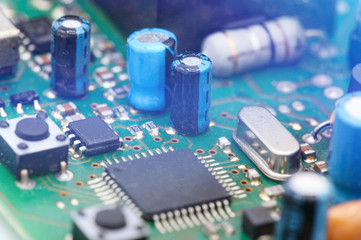 Close up of Electronic circuit board background. Computer, hardware or technology concept .