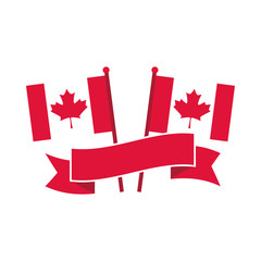 canada day, canadian flags in pole banner freedom celebration flat style icon