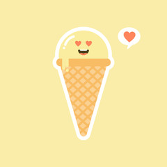 Cute ice cream cone cartoon illustration. ice cream bars . Delicious ice cream cone kawaii character. You can use in the menu, in the shop, in the bar, the card or stickers. Easy to edit.