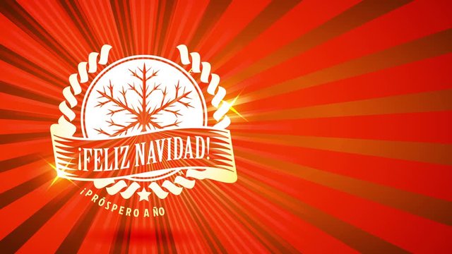spanish merry christmas feliz navidad with conifer branches forming snowflake over lined sunshine scene