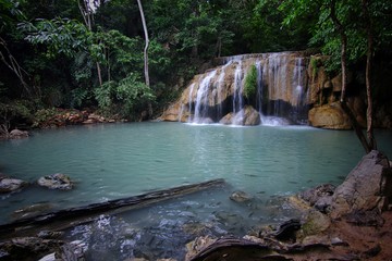 Fototapeta na wymiar Erawan waterfall at Kanchanaburi province, Thailand