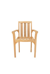 minimalist teak chair with armrest isolated in white background