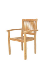 minimalist teak chair with armrest isolated in white background