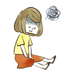 落ち込む女性-水彩