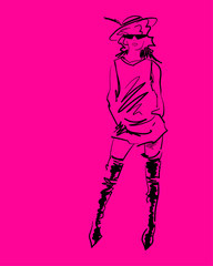 Fototapeta na wymiar Fashion design. Sketch of a girl , show, clothing , vector. 01