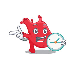 Heart mascot design concept smiling with clock