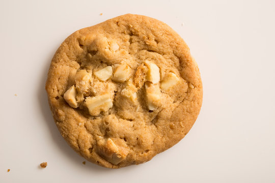 A tempting sweet single white homemade macadamia nut and white chocolate cookie