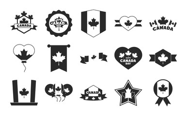 canada day, independence freedom national patriotism celebration icons set silhouette style icon