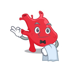 A cartoon character of heart waiter working in the restaurant