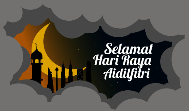Selamat Hari Raya Aidilfitri - vector illustration in Malay Language.