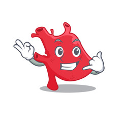 Cartoon design of heart with call me funny gesture