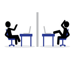 Fototapeta premium Stick man is an office worker. Social distancing concept of protection. Prevention of Covid-19 coronavirus