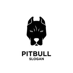 pit bull dog head black white logo icon design