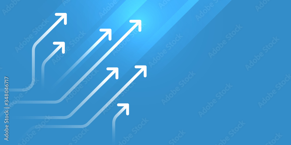 Wall mural white arrow circuit on blue background illustration with copy space, business growth concept.