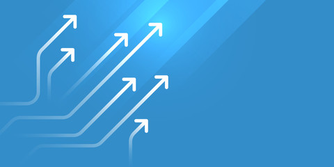 White arrow circuit on blue background illustration with copy space, business growth concept.