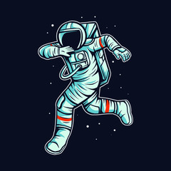 astronaut run on space with cosmonaut suit vector illustration design © tombkick