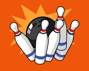 Bowling ball knocking over 5 pins for a strike