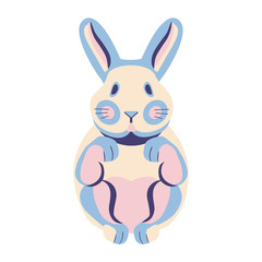 Cute flat bunny Vector illustration with pastel rabbit