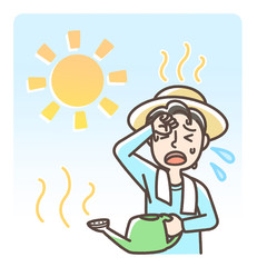 水やり中　熱中症　日射病　男性