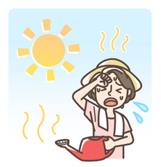 水やり中　熱中症　日射病　女性
