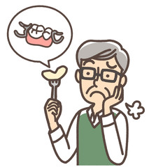 入れ歯が気になるおじいさん　部分義歯　リンゴ