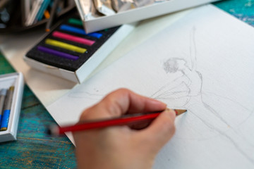 acrylic paints, chalk, colors, work blog, drawing on the days at home alone or with children, artistic activity.