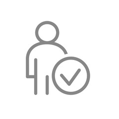 User with tick checkmark line icon. Human verification, authentication symbol