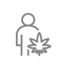 User profile with marijuana leaf line icon. Drug addiction, cannabis treatment symbol