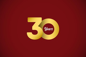 30 Years Anniversary Celebration Gold Vector Template Design Illustration