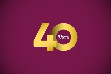 40 Years Anniversary Celebration Gold Vector Template Design Illustration