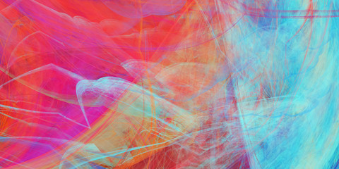 Abstract blue and red chaotic shapes. Colorful fractal background. Digital art. 3d rendering.