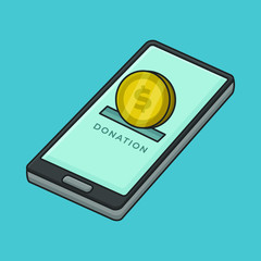 Donation Money Concept Vector. Phone Isometric Icon Illustration
