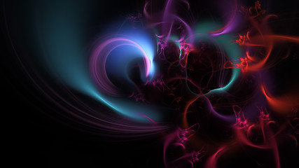 Abstract colorful blue and red glowing shapes. Fantasy light background. Digital fractal art. 3d rendering.