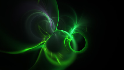 Abstract colorful green glowing shapes. Fantasy light background. Digital fractal art. 3d rendering.
