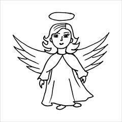 isolated on white background picture of an angel girl, outline, vector, Stock illustration of a design element for print
