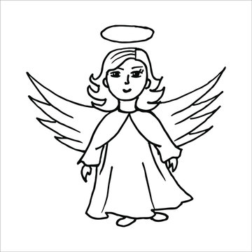 isolated on white background picture of an angel girl, outline, vector, Stock illustration of a design element for print