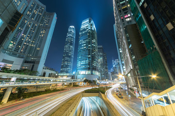 Fototapeta na wymiar Traffic in downtown of Hong Kong city ar night