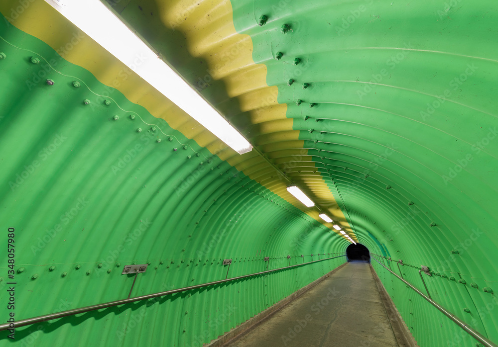 Aufkleber empty pedestrian tunnel at night. architecture abstract background
