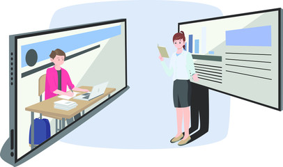 A woman is doing online class with her woman teacher