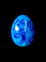 painted blue egg for a holiday on a black background
