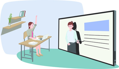 A woman is doing online class with her woman teacher