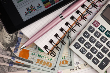 Fototapeta premium Items for business on bright colors in the office on the table