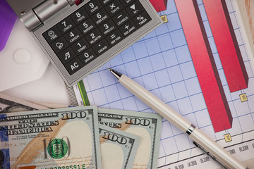 Items for business on bright colors in the office on the table