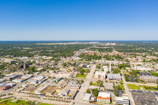 Aerial Shot Daytona Beach FL View Of Race Track And Airport In Far Distance